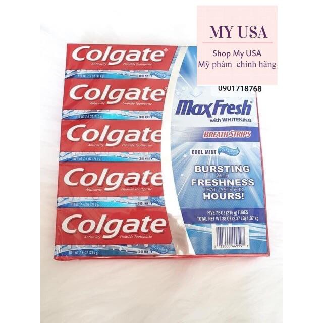 Kem đánh răng thơm miệng❤️Kem đánh răng Colgate Max Fresh With Whitening Breath Strips 215gr