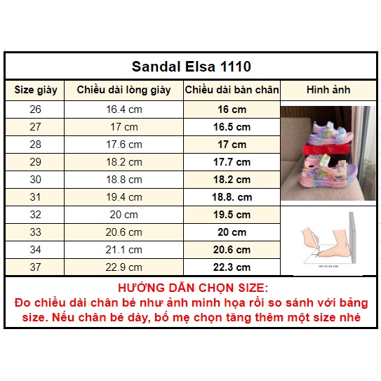 Giày dép quai hậu elsa công chúa cho bé từ 3 đến 10 tuổi mã 609