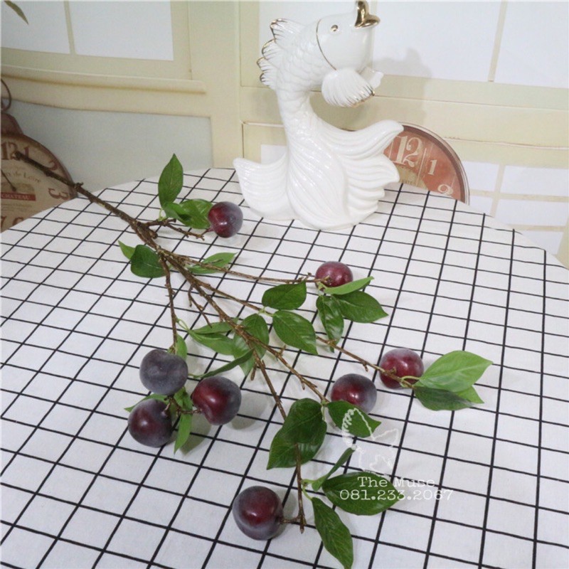 Cành Quả Mận Tím - Mô Phỏng Tây Mai Lý Tử - Cành Quả Decor - Chất Liệu Cao Cấp