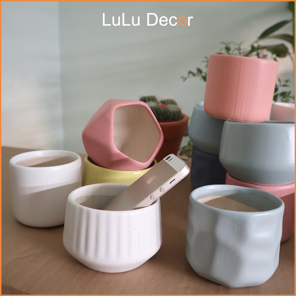 Chậu Trồng Cây - Chậu Men Trơn Bát Tràng 7x8cm Nhiều Mẫu, Trồng Sen Đá, Xương Rồng, Cây Mini, Cây Để Bàn