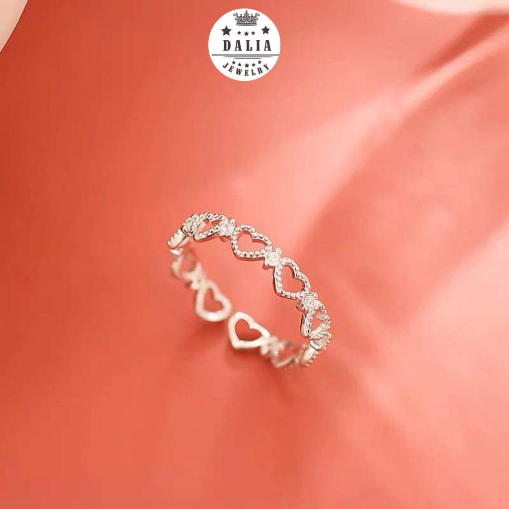 Nhẫn Bạc nữ DaLiA Jewelry hình vòng trái tim hoa đá, đơn giản, sang trọng