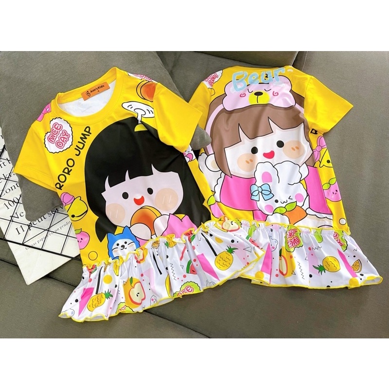 22-40kg | Đầm bé gái ráp lai bèo thun lạnh loại 1 màu cực xinh