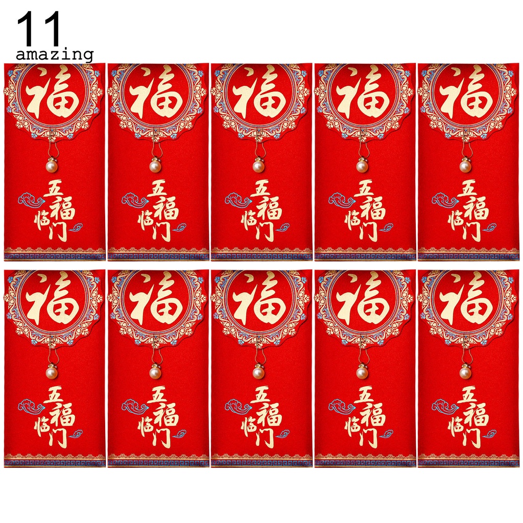 Bao lì xì giấy màu đỏ phối tua rua lâu trôi