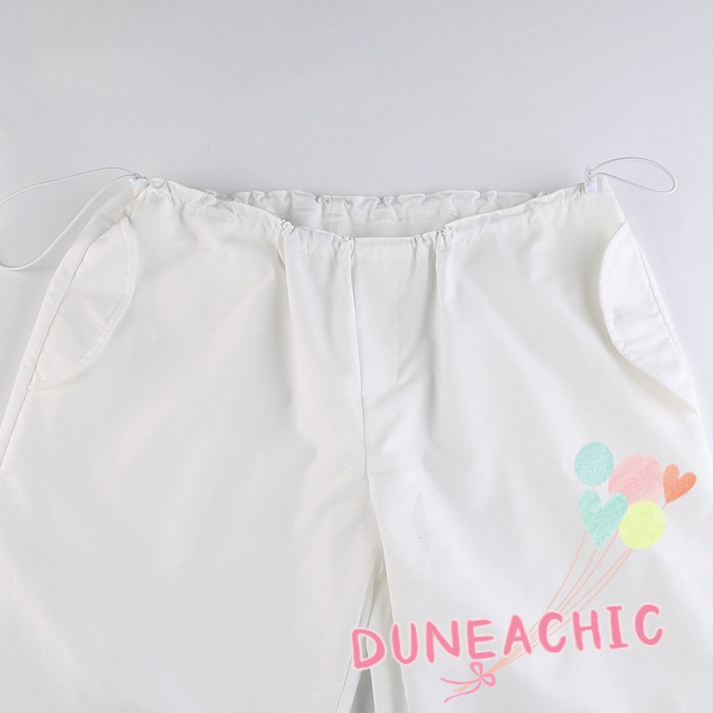 DUNEA Quần ống rộng lưng thấp màu trơn phối dây rút cá tính cho nữ