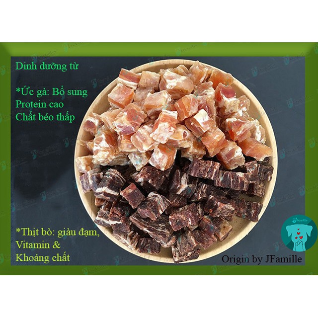 [100% THỊT TƯƠI]Treat Thưởng Cho Chó JFamille, Viên Bò Gà Bông Tuyết, Giàu Đạm, Dinh Dưỡng Cần Thiết. Gói 100gr - JF03