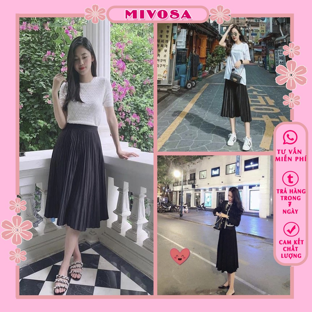 Chân váy xếp li dáng dài cạp cao chân váy midi nữ công sở MIVOSA CV002
