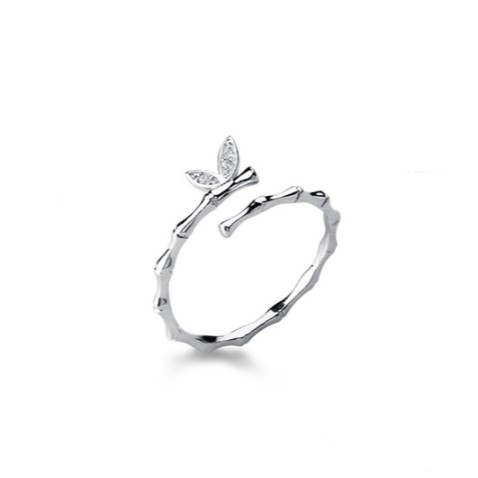 Nhẫn bạc nhẫn nữ bạc s925 cá tính tròn hình đốt tre và lá pha lê thiết kế Cá jewelry NB75