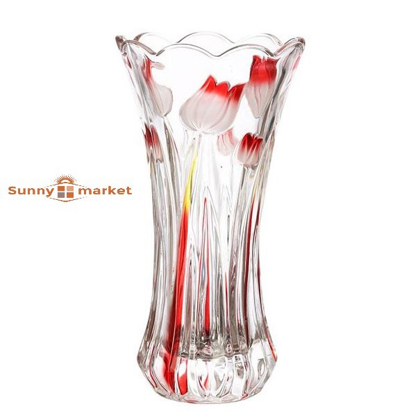 Bình bông lọ hoa thủy tinh in màu hoa văn cao cấp cao 20 cm