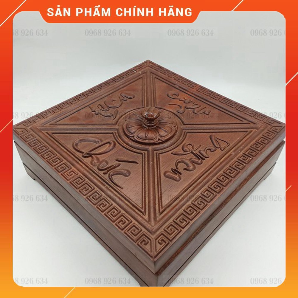 Khay đựng bánh kẹo ngày TếtFREESHIPHộp đựng bánh kẹo Tết bằng gỗ hương trạm khắc Chúc Mừng Năm Mới