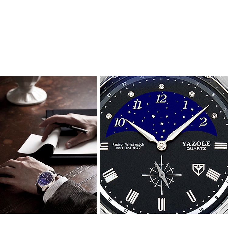 Đồng hồ nam đeo tay chính hãng dây da YAZOLE Y407 cao cấp sang trọng chạy 3 kim cực đẹp