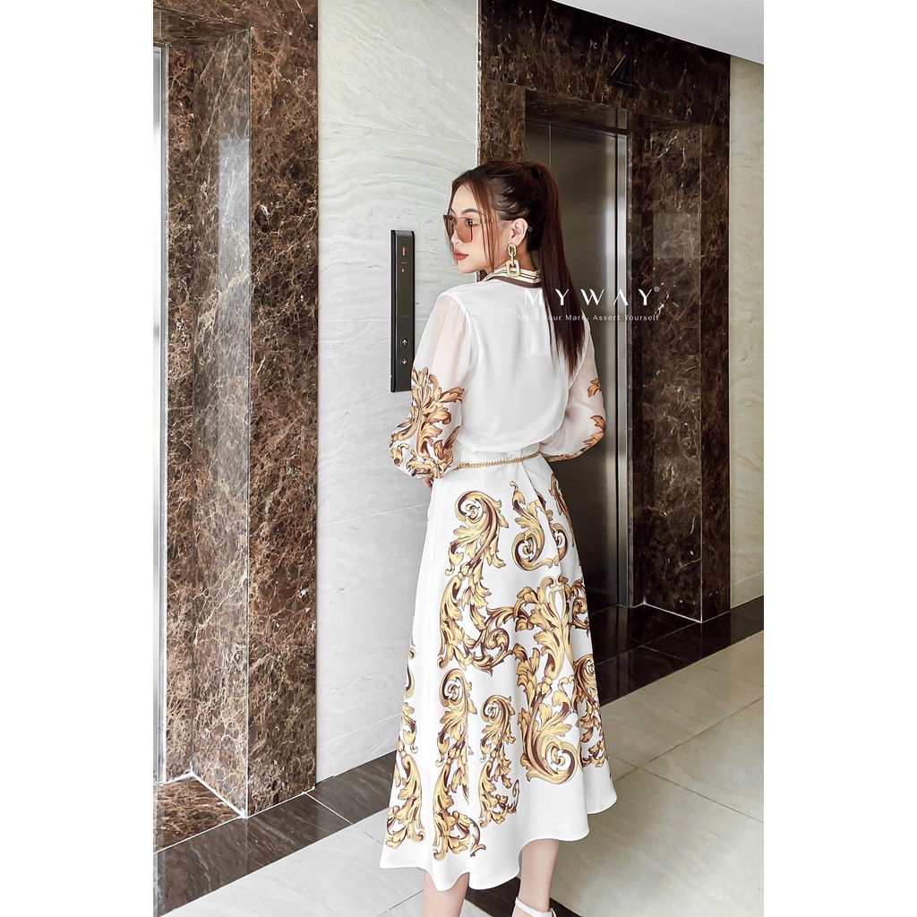 Áo Sơ Mi Nữ Lụa Dài Tay Công Sở In Họa Tiết Sang Chảnh My Way 5MA0750