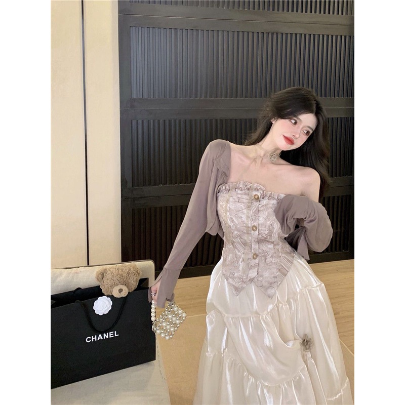 Đầm Ống Lửng Phối Lưới Màu Trơn Phong Cách Pháp Thời Trang Mùa Hè Cho Nữ