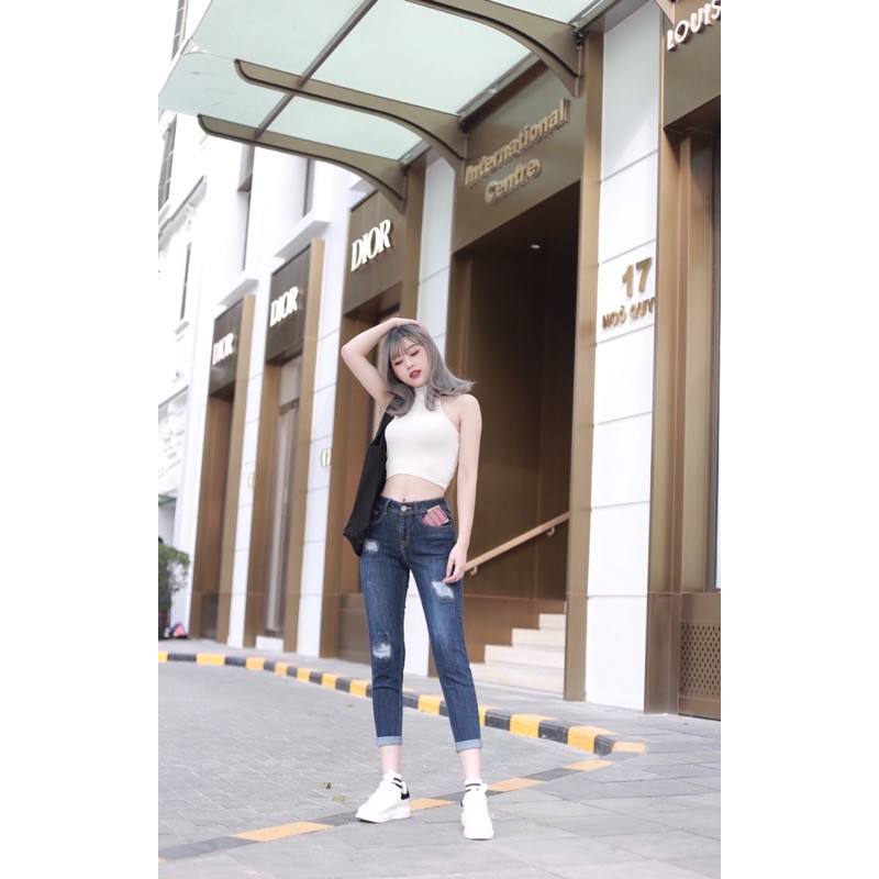 BÁN SỈ QUẦN JEAN BOY VNXK RÁCH THÊU CHỈ M243 CHO NỮ