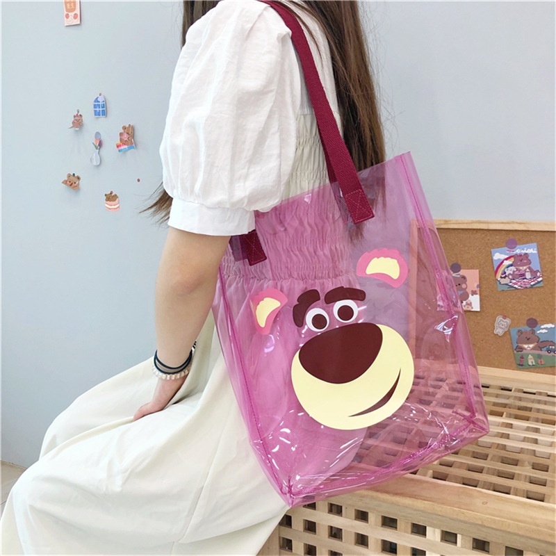 Túi Đeo Vai Cỡ Lớn Trong Suốt Họa Tiết Gấu / Dâu Tây Hoạt Hình Dễ Thương Thời Trang
