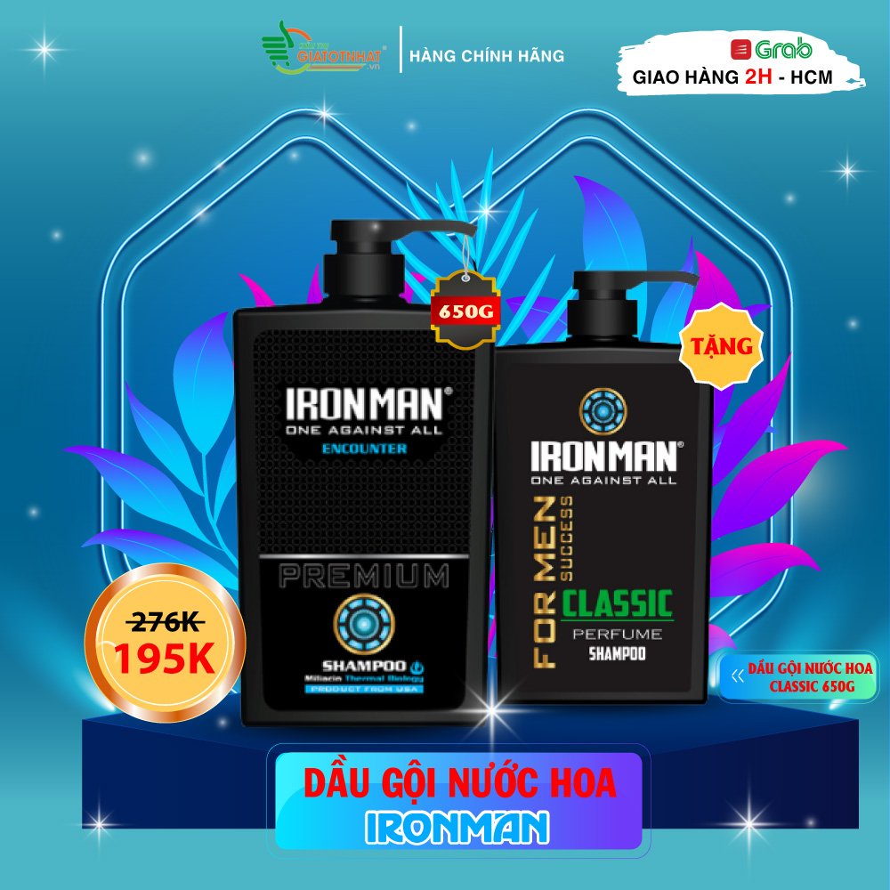 Dầu gội hương nước hoa nam thơm lâu,mát lạnh cả ngày dài Ironman Encounter 650g(Combo 2 chai)