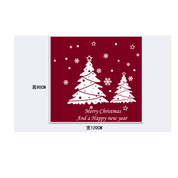 Decal Trang Trí Noel 2 Mặt Hít Tĩnh Điện Không Dơ Kính Mẫu Hai Cây Thông Trắng