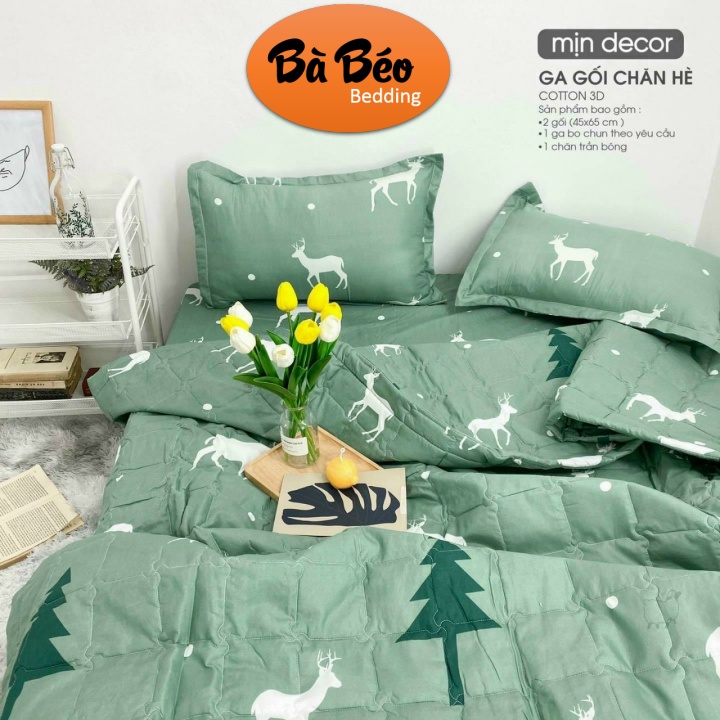 Trọn Bộ 5 Món Chăn Ga Gối Cotton Poly Hè Thu, Set Chăn Hè Ga Gối, Bộ Chăn Ga Gối Cotton Hoạ Tiết Sinh Động Đủ Kích Thước