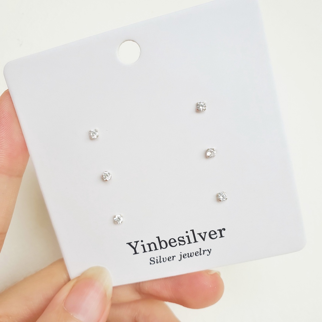 Bông tai nụ đá size mini 2mm khuyên tai bạc Yinbe Silver bạc s99 đeo tai, mũi (có bán lẻ 1 chiếc) chốt bạc