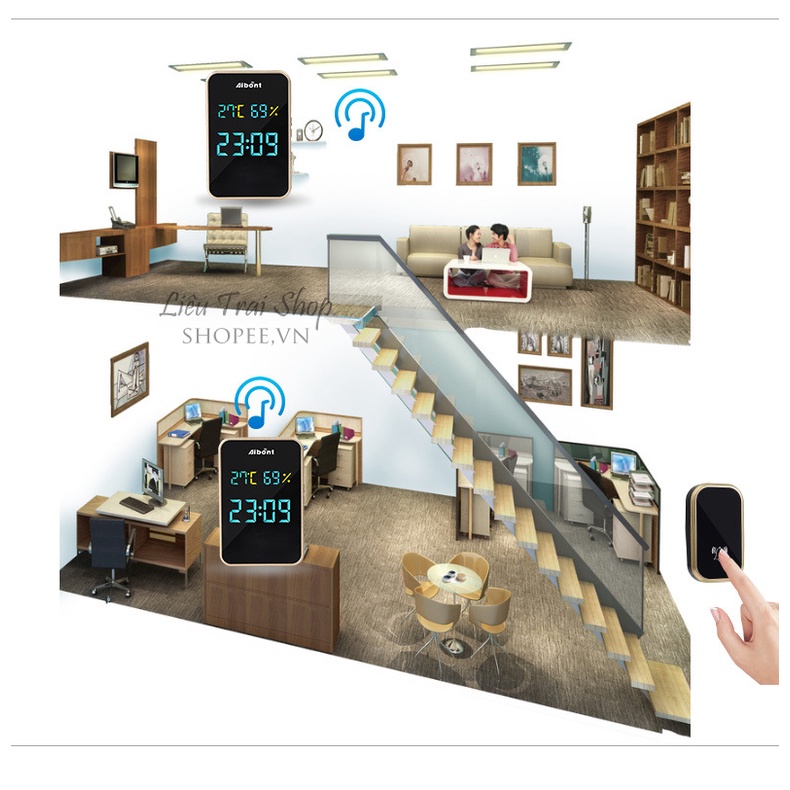 Chuông cửa không dây Aibont kiêm đồng hồ nhiệt kế ẩm kế 150m