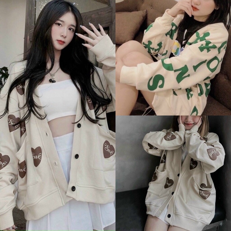 Áo Khoác Cadigan Chữ Xanh và Hoạ Tiết Tym Nâu 🦋FREESHIP🦋Áo Khoác 2 Màu Siêu Hot | BigBuy360 - bigbuy360.vn