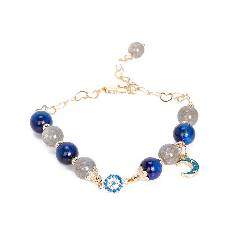 Vòng Tay Dây Bện Đính Đá Pha Lê Xám Mặt Trăng Kyanite Thiết Kế Mắt Quỷ Chính Hãng Làm Quà Tặng Cho Bạn Gái/Bạn Gái