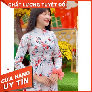 ÁO DÀI TRUYỀN THỐNG MAY SẴN LỤA HOA TRẮNG ⚡️HÀNG CHÍNH HÃNG+ FREESHIP⚡️ SANG TRỌNG,NHẸ NHÀNG