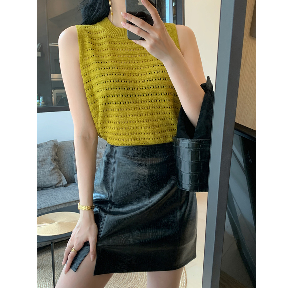 Áo dệt kim sát nách màu trơn gợi cảm thời trang cho nữ | BigBuy360 - bigbuy360.vn