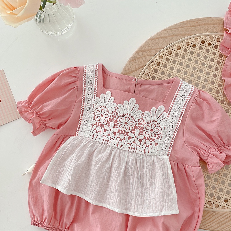 Bộ Áo Liền Quần Phối Ren Dễ Thương Thời Trang Mùa Hè Cho Bé