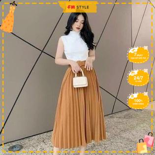 Chân váy xếp ly FM style dài kèm đai nịt điệu đà kèm belt cá tính đi làm, đi chơi trẻ trung năng động 210919010