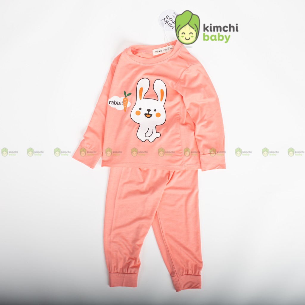 Đồ Bộ Bé Trai, Bé Gái Minky Mom Vải Thun Lạnh Gấu Vàng Thỏ Hồng Rabbit, Bộ Dài Tay Cho Bé Mặc Thu Đông MKMTD2164