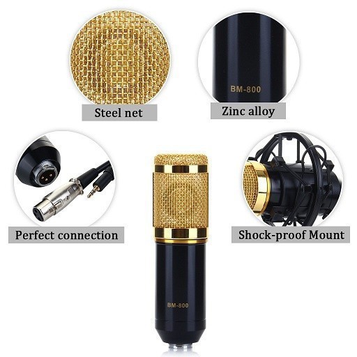 Combo Mic thu âm BM-800 Gồm Micro - Chân Mic - Bông lọc âm ST2S357