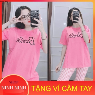 [Mua 1 Tặng 1] Đồ bộ nữ mặc nhà quần lửng SATINY DB22 Đồ bộ thun Thêu chữ Barbie mặc nhà cao cấp