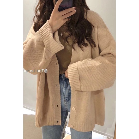 Áo cardigan len dáng rộng, áo khoác cardigan len dày phong cách Hàn Quốc