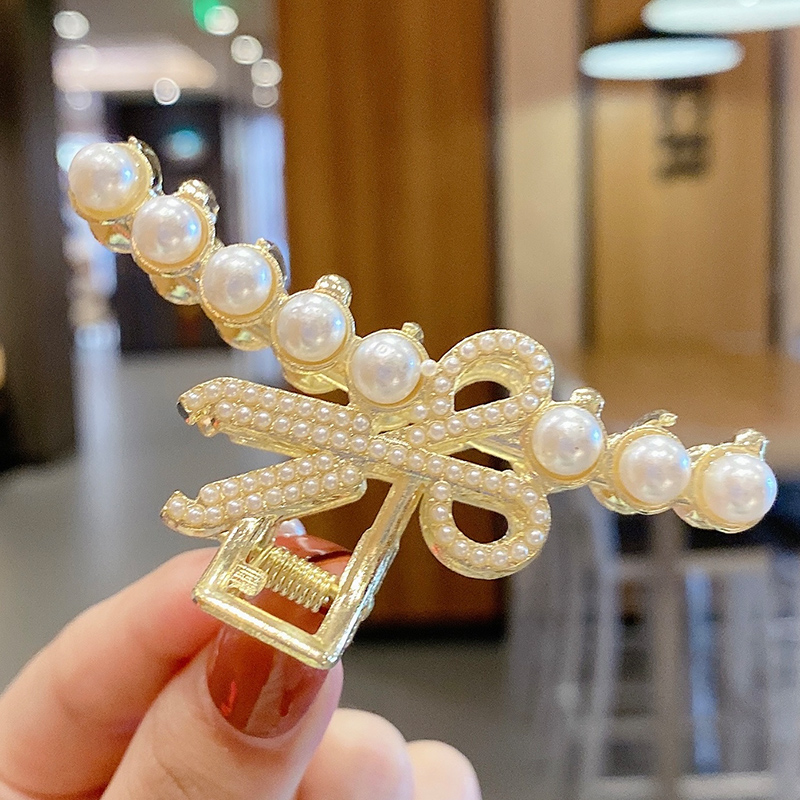 Kẹp tóc trang trí cây kéo đính ngọc trai nhân tạo thời trang phong cách Hàn Quốc 2021