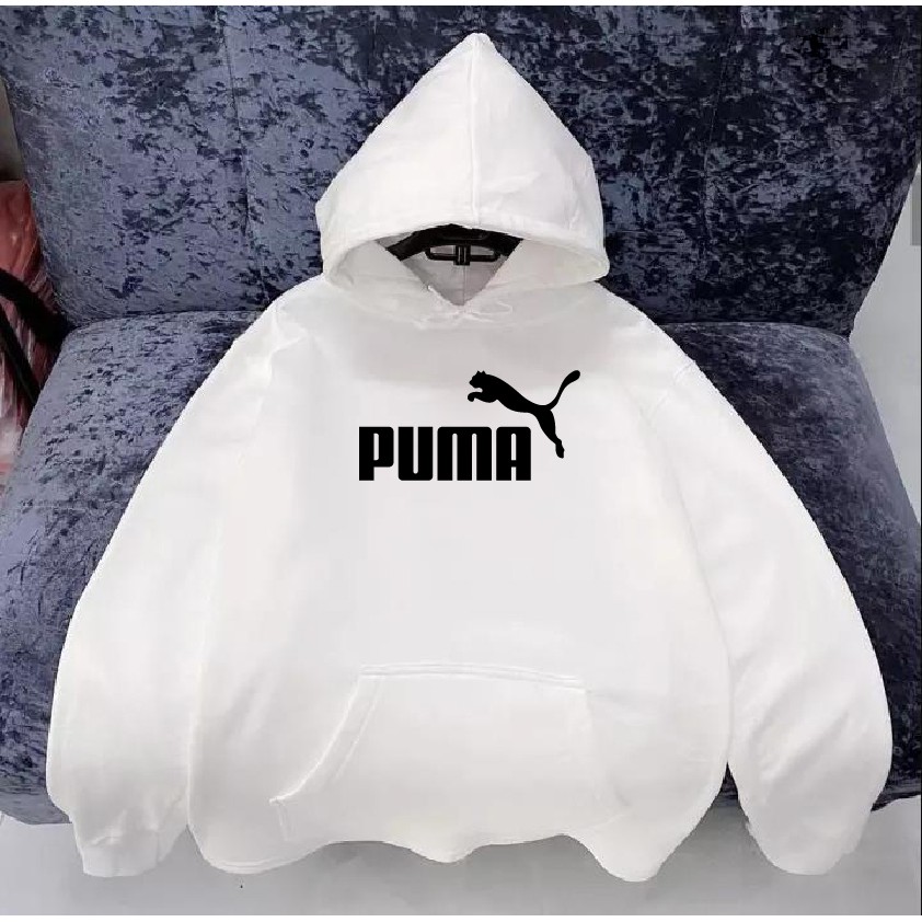 [Gió mùa về] Áo nỉ hoddie thu đông pum@ form suông rộng unisex cổ tròn, 4 màu trắng, đen, xanh, ruốc hồng | BigBuy360 - bigbuy360.vn