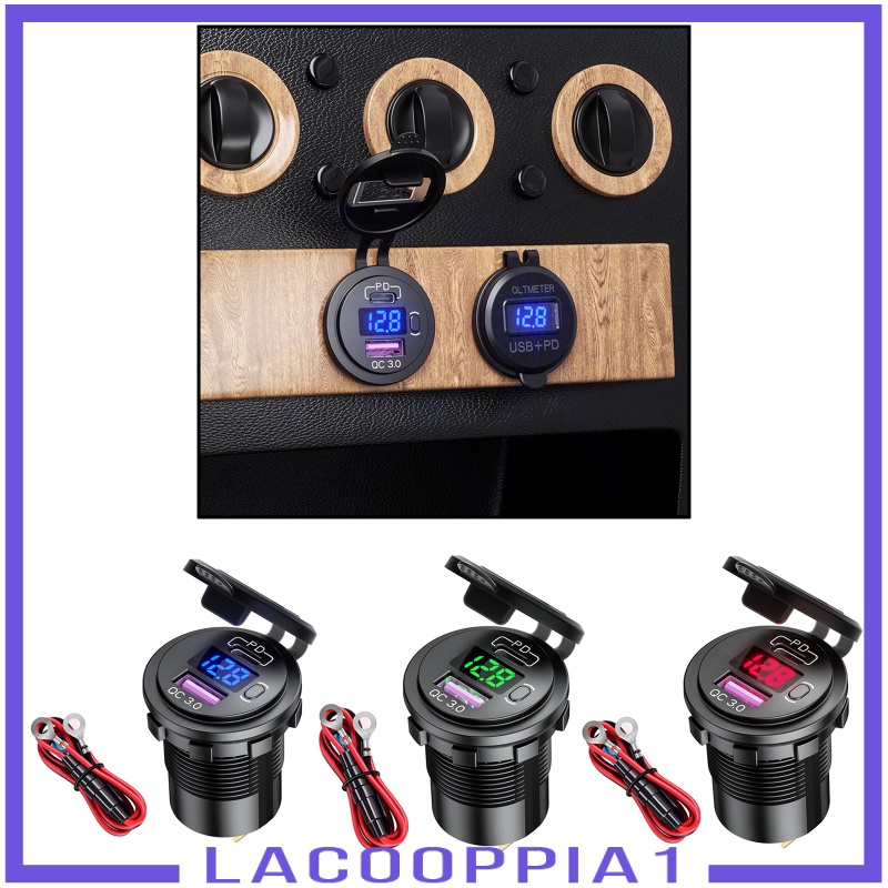 [LACOOPPIA1] Dual USB Car Charger Quick Charge PD&amp;QC 3.0 Voltage Measure