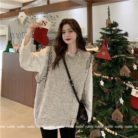 Áo Dệt Kim Sát Nách Dáng Rộng Cổ Tròn Thời Trang Hàn Quốc Cho Nữ