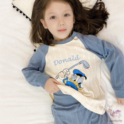 Bộ trang phục gồm áo và quần bó sát lưng cao họa tiết hoạt hình màu tươi sáng kiểu dáng Hàn Quốc thoải mái cho bé gái