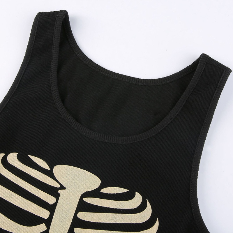 Mary Áo Crop Top Không Tay In Hình Xương Ngực Vui Nhộn Phong Cách Harajuku Gothic Punk Dành Cho Nữ