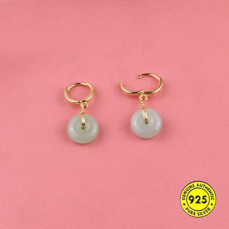 Bông tai mạ vàng 18k đính ngọc bích cho nữ
