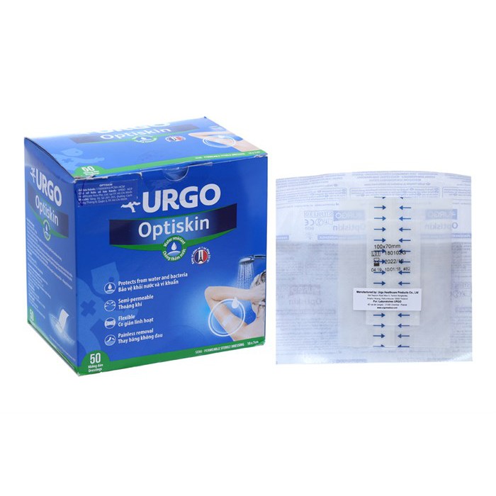 Băng cá nhân Urgo Optiskin bản lớn 100X70mm có gạc vô trùng không thấm nước dùng ngay cho vết thương lớn,vết phẫu thuật