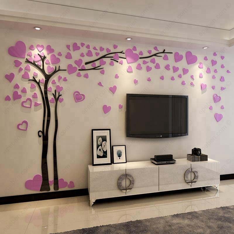 Tranh dán tường mica 3d decor khổ lớn tán cây tình yêu trang trí phòng khách, phòng ngủ, phòng cưới Nhiều Size - EPeBen