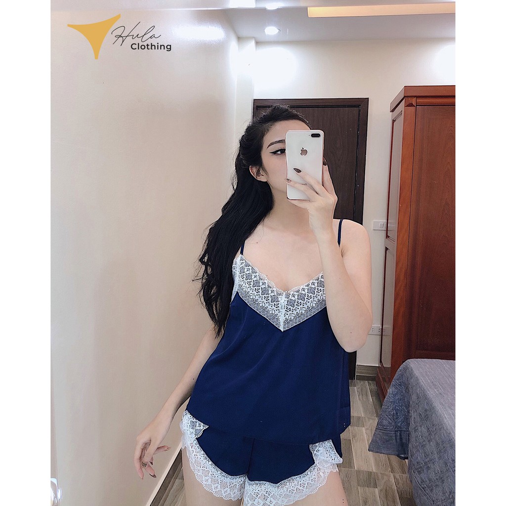 Bộ ngủ lụa 2 dây cao cấp viền ren gợi cảm - BN020