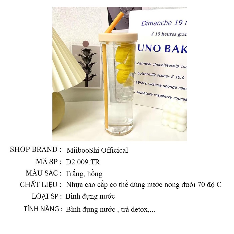 Bình nước cute cho bé có khay lọc ống hút bằng nhựa cao cấp dung tích 700ml MiibooShi D2.009.TR