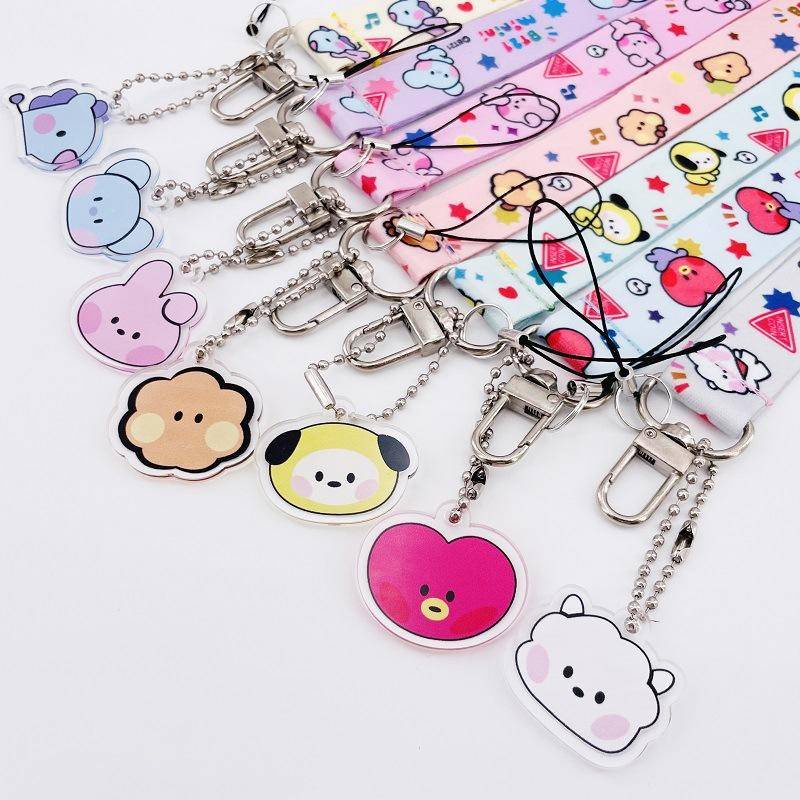 KPOP BTS BT21 Lanyard for Key ID Card Mobile Phone Straps USB Badge Holder DIY Neck Strap Hang Rope Lariat Lanyard CHIMMY COOKY KOYA MANG RJ SHOOKY TATA