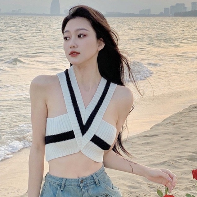 Áo Dệt Kim Hai Dây Dáng Ngắn Thời Trang Mùa Hè Quyến Rũ Cho Nữ