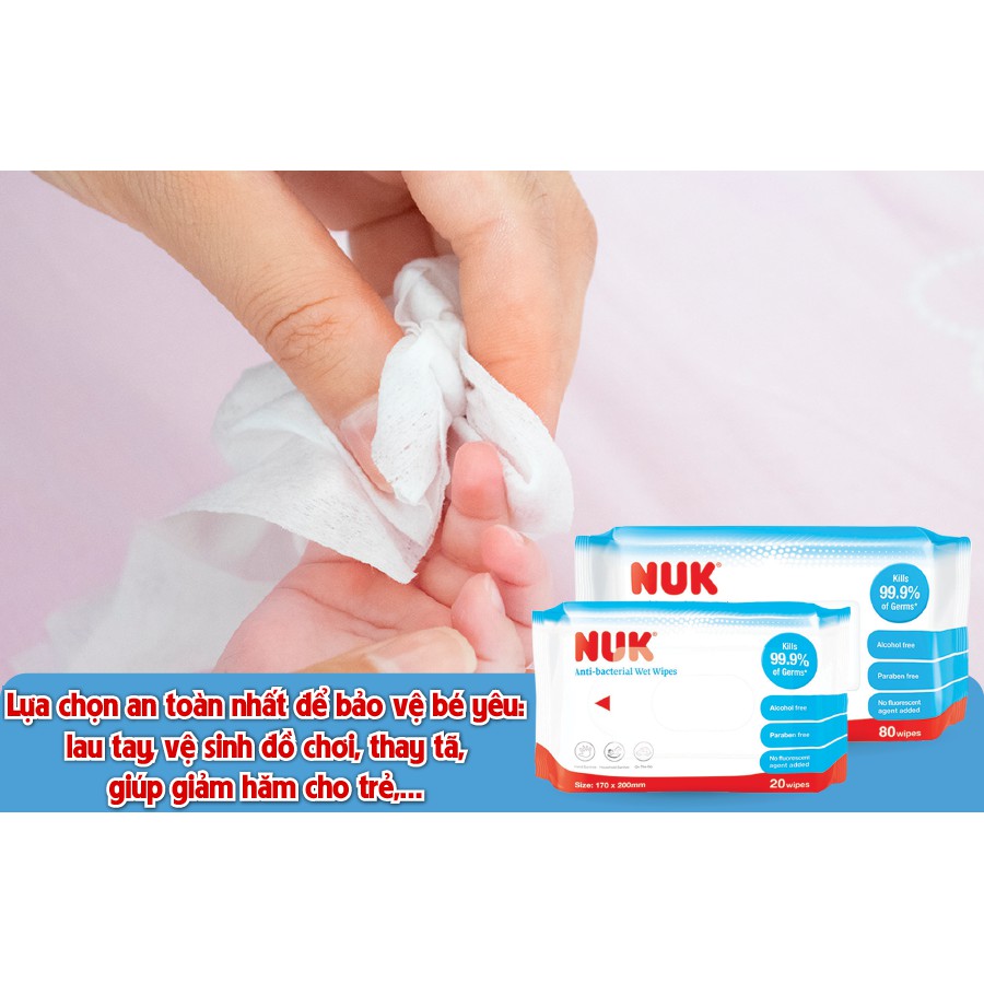 Khăn ướt diệt khuẩn không cồn Nuk 20 tờ/80 tờ