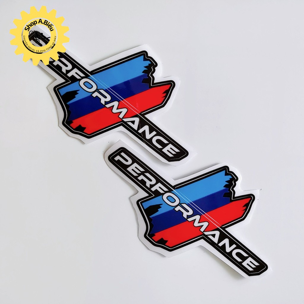 Tem decal trang trí hình sọc cờ Ý, Pháp chữ PERFORMANCE