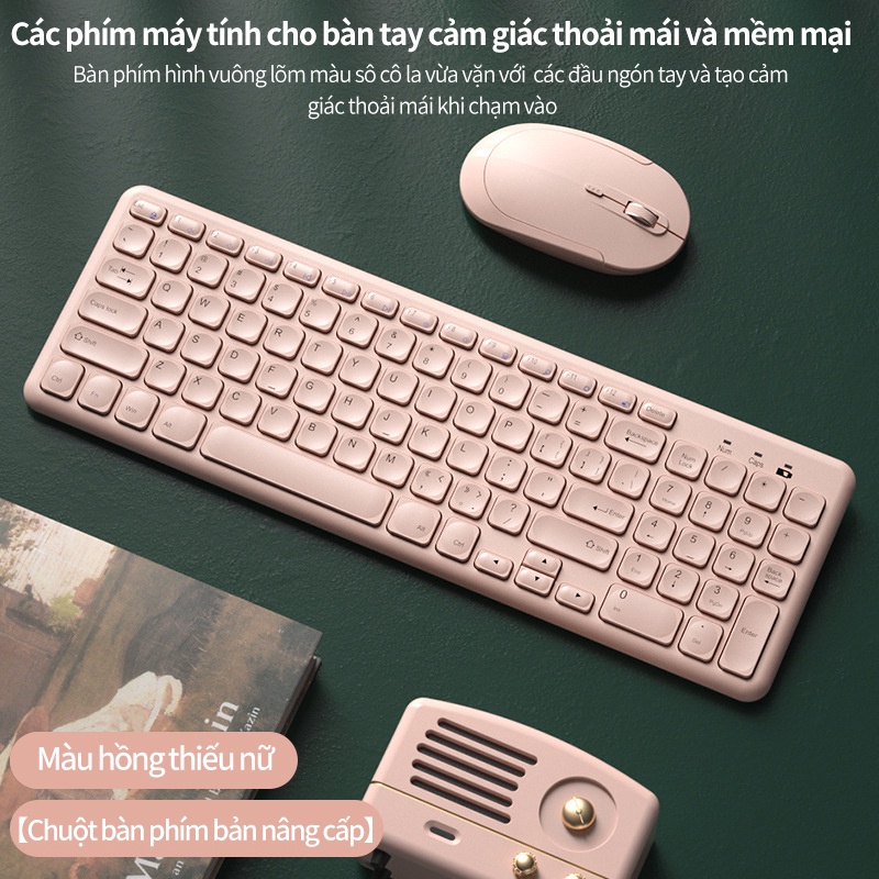 Bàn Phím và Chuột Cắm Chip USB Không Dây Chống Thấm Nước 2.4G dùng cho laptop, máy tính Im lặng Nhẹ nhàng thu gọn