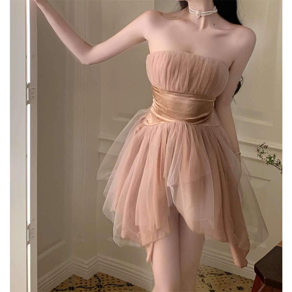 Đầm Chiffon Không Tay Lưng Cao Phong Cách Thời Trang Hàn Quốc Mới